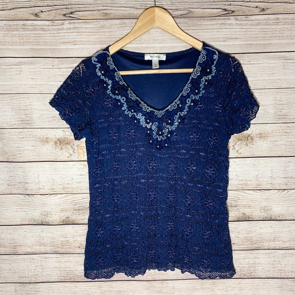 Dress Barn Tee Embellished with Lace - Medium